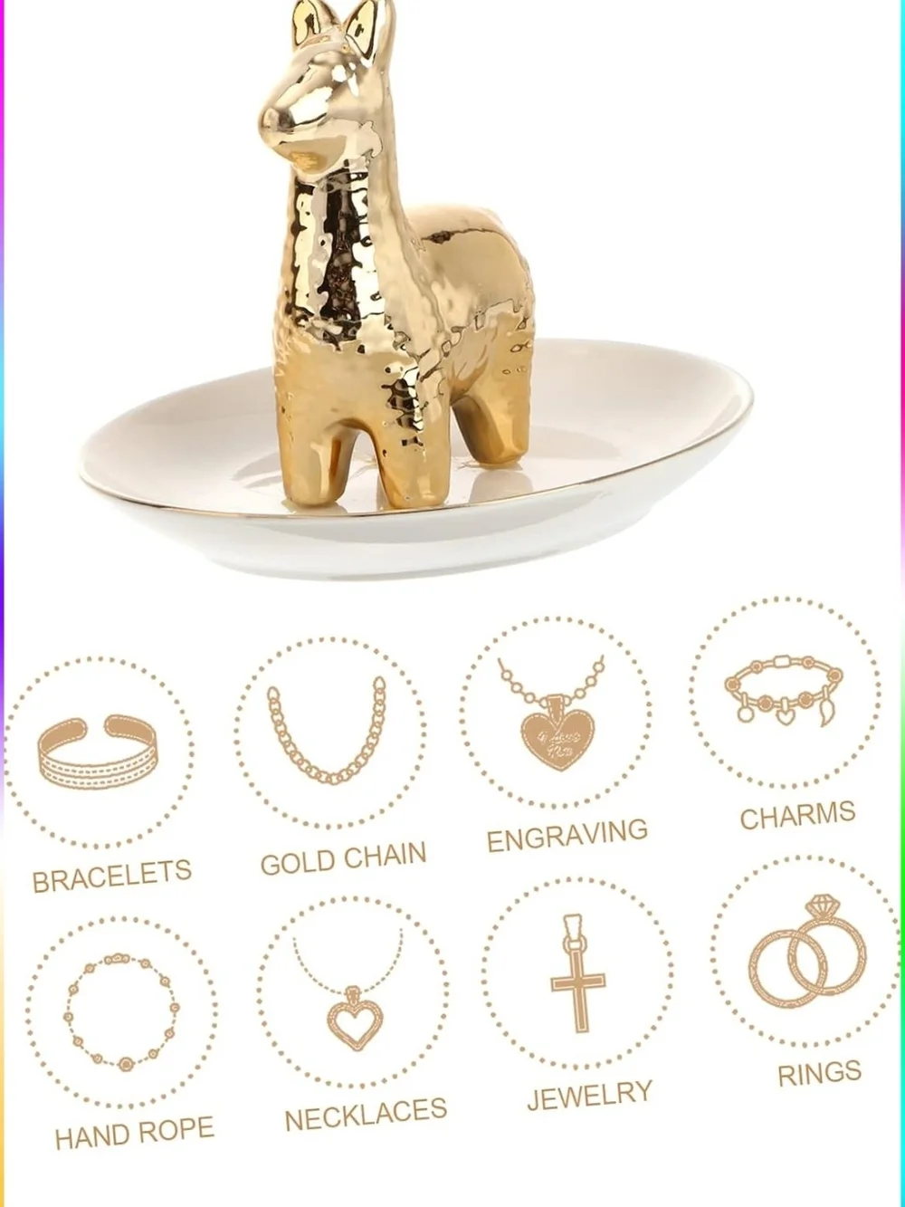 Gold Ceramic Llama Trinket Dish - Decorative Jewelry Holder